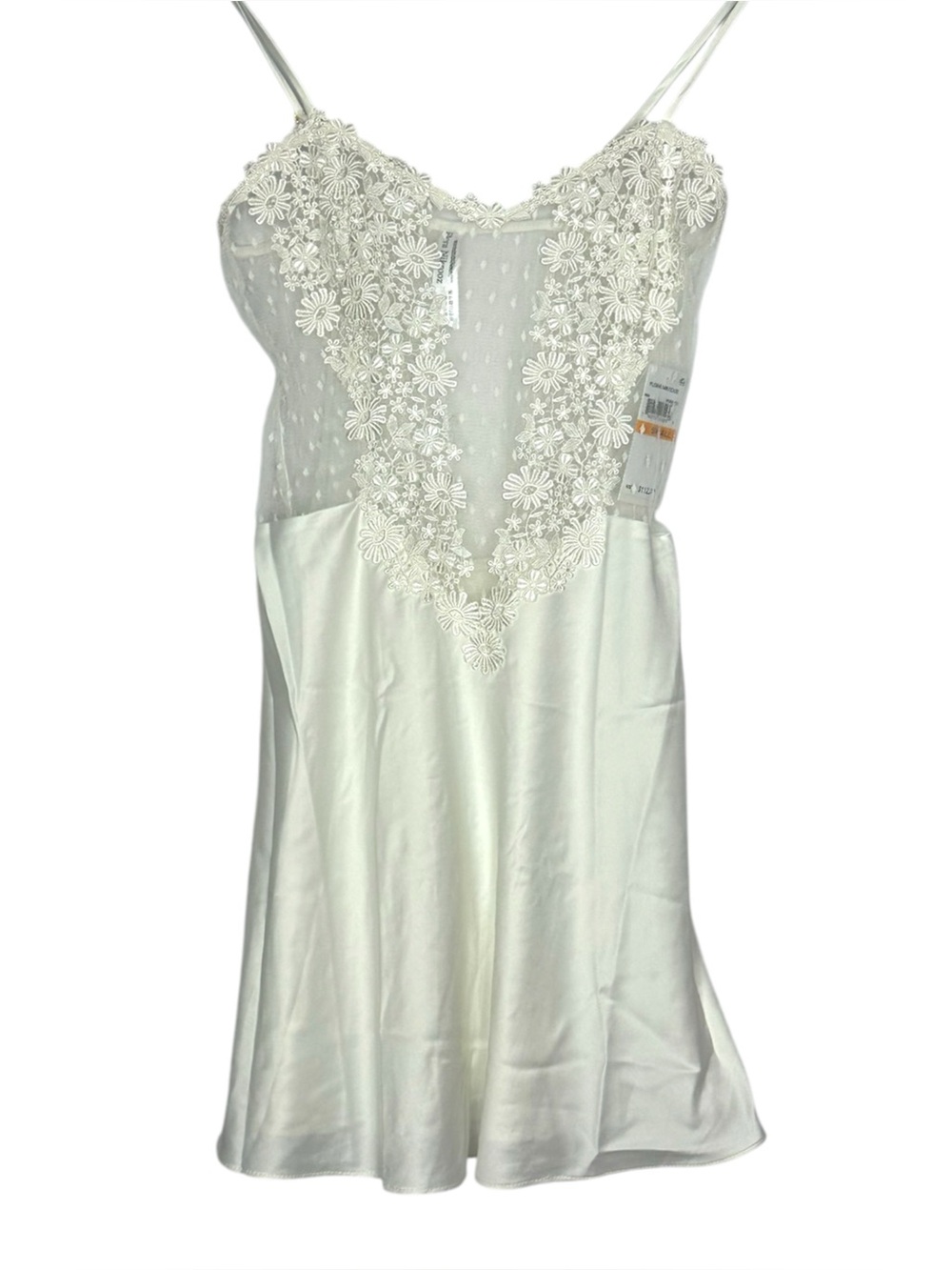 NWT Flora Nikrooz Ivory Lace Satin Chemise Nightgown Slip Dress Small Coquette